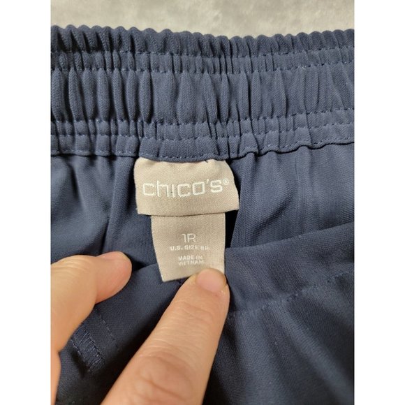 Chico's Size 1 slinky Pants Womens US size 8R Blue Ankle‎ Stretch Elastic Waist - Picture 4 of 9